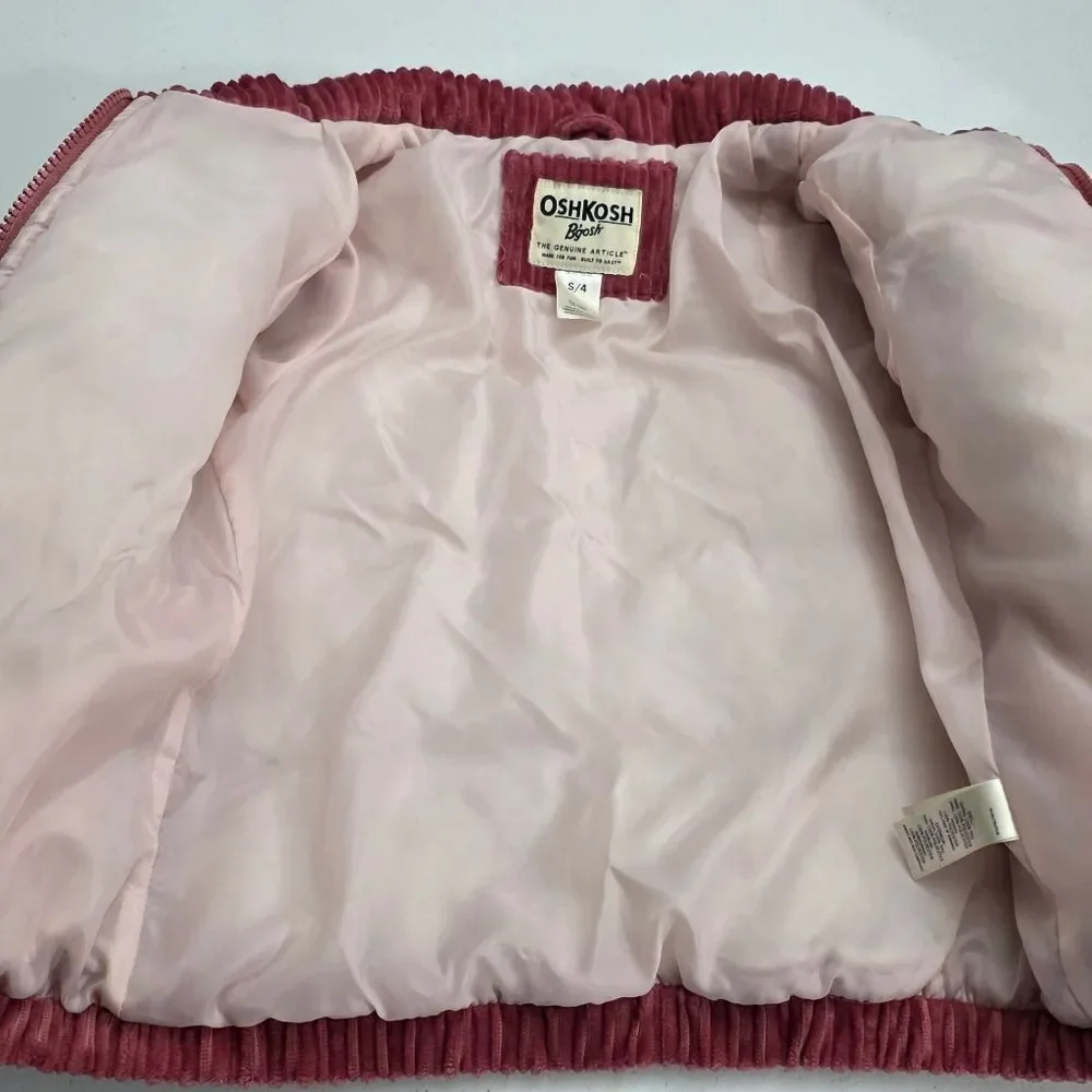 Toddler Girls Oshkosh Soft Pink Ribbed Heavyweight Puffer Jacket Size 4 Small